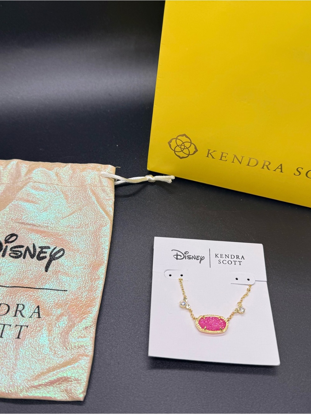 Kendra Scott Gold Necklace with Pink Druzy Pendant